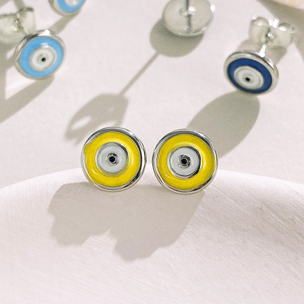 Simple Style Devilu0027S Eye Copper Ear Studs Enamel Copper Earrings 1 Pair