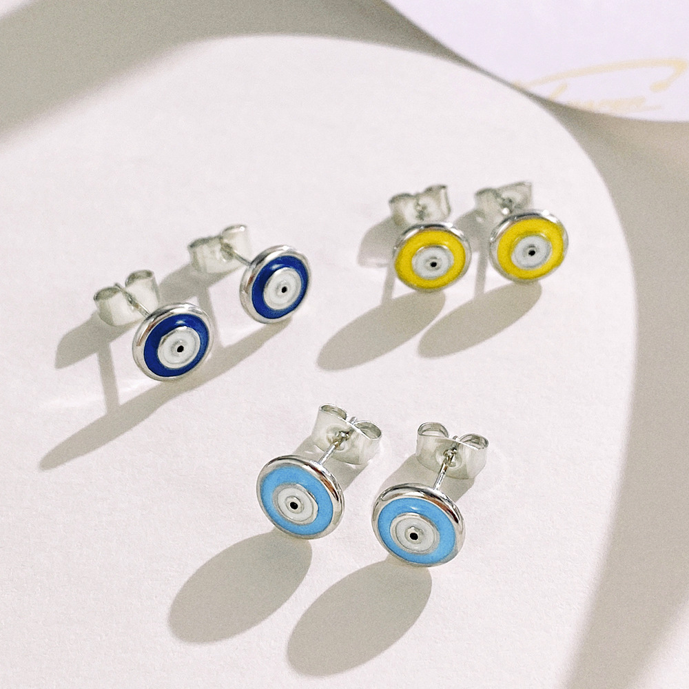 Simple Style Devilu0027S Eye Copper Ear Studs Enamel Copper Earrings 1 Pair