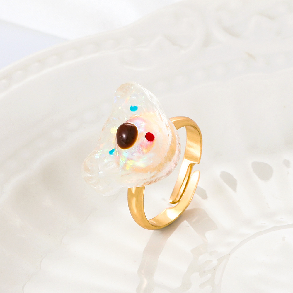 Sweet Bear Heart Shape Alloy Plastic Resin Rings