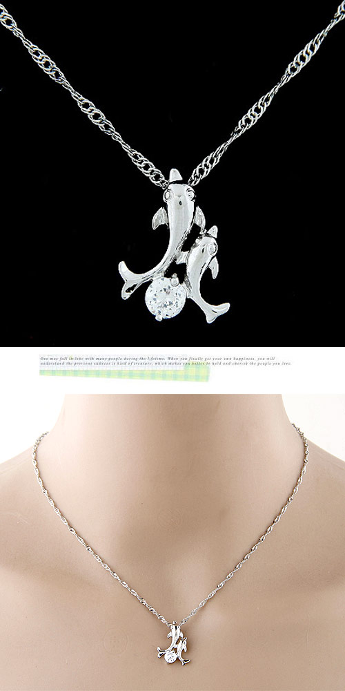 Fashion Dolphin Alloy Plating Artificial Diamond Pendant Necklace 1 Piece