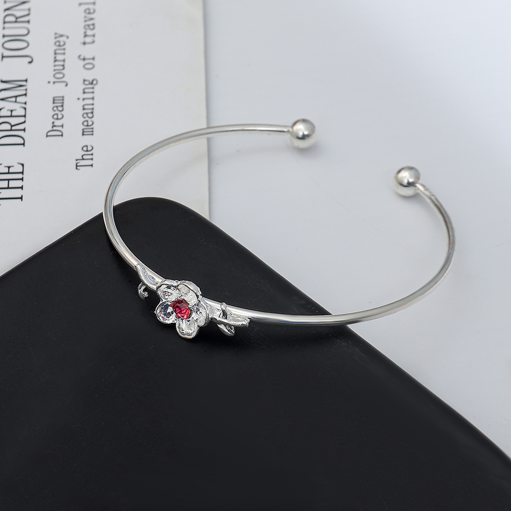 Cute Flower Alloy Plating Rhinestones Bangle 1 Piece