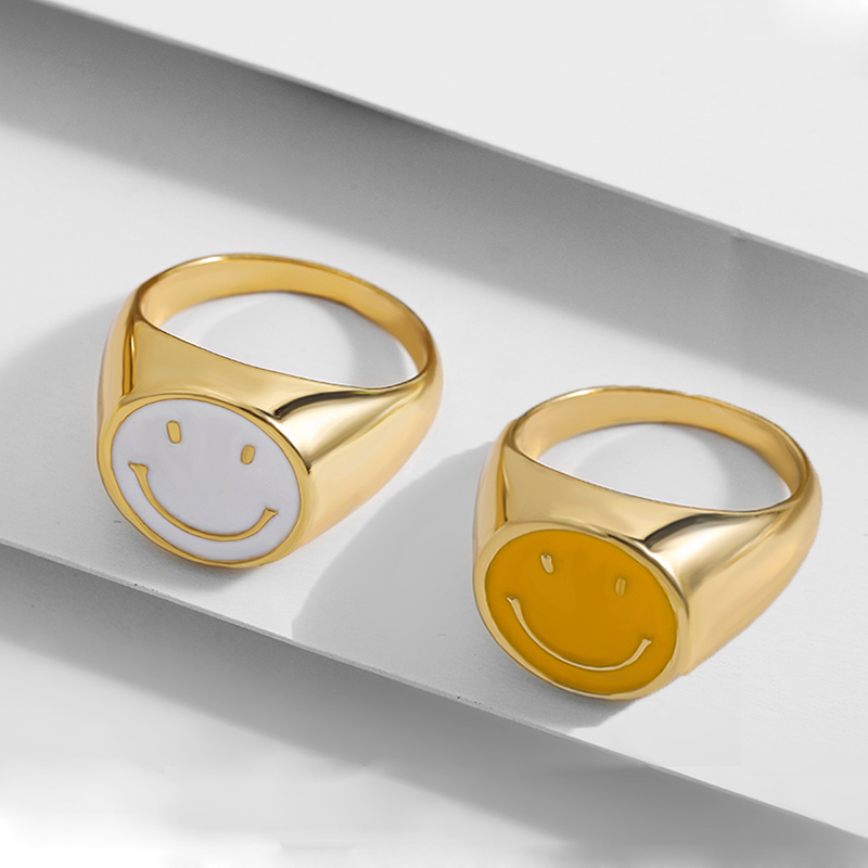 Cute Smiley Face Alloy Enamel Rings 1 Piece