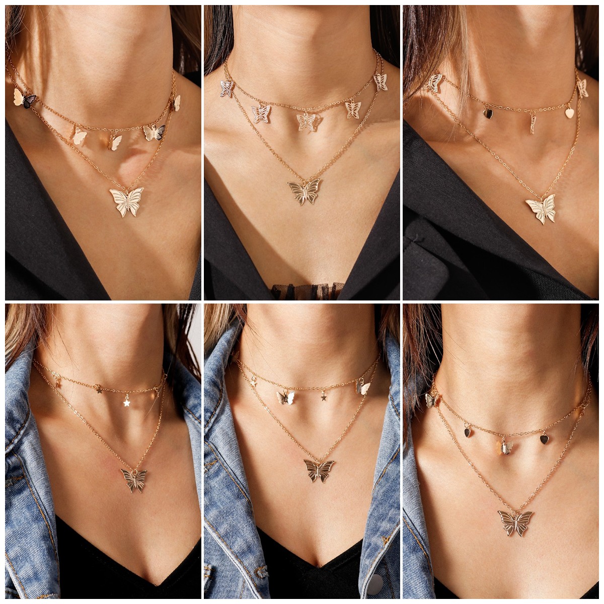 Fashion Butterfly Alloy Plating Layered Necklaces