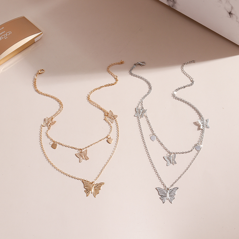 Fashion Butterfly Alloy Plating Layered Necklaces