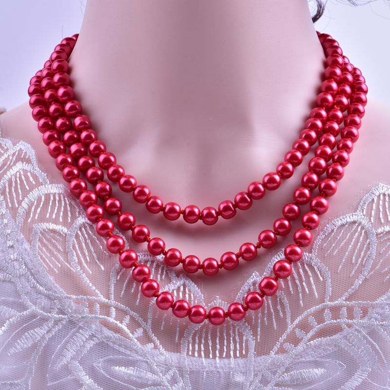 Elegant Solid Color Artificial Pearl Beaded Layered Necklaces 1 Piece