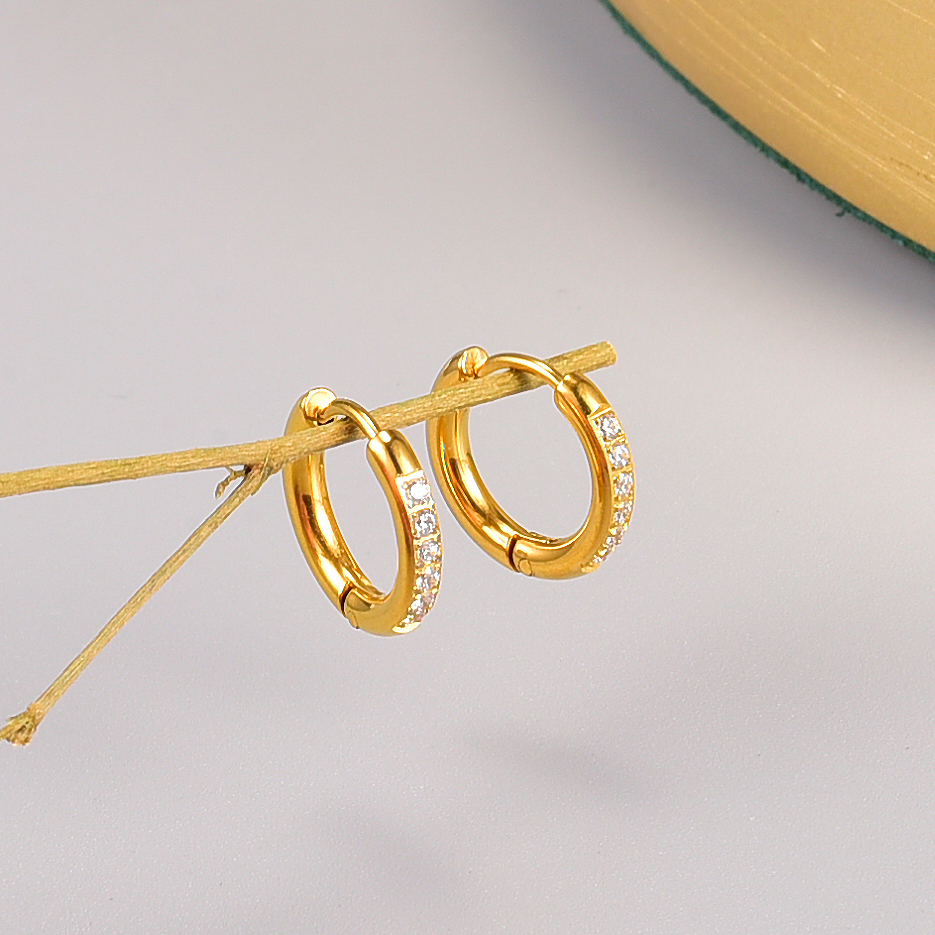 Fashion Geometric Titanium Steel Earrings Gold Plated Artificial Rhinestones Stainless Steel Earring