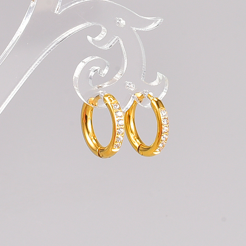 Fashion Geometric Titanium Steel Earrings Gold Plated Artificial Rhinestones Stainless Steel Earring