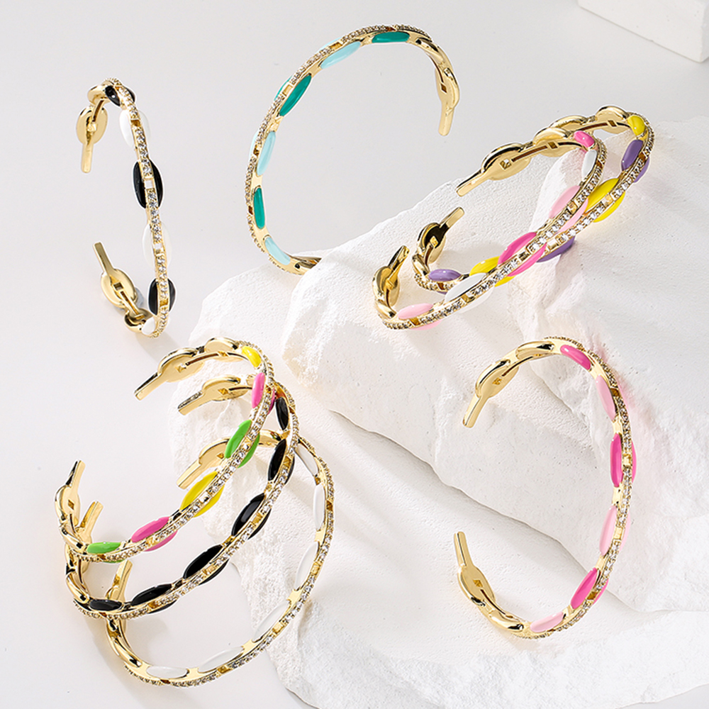 Fashion Geometric Copper Bangle Epoxy Gold Plated Zircon Copper Bracelets