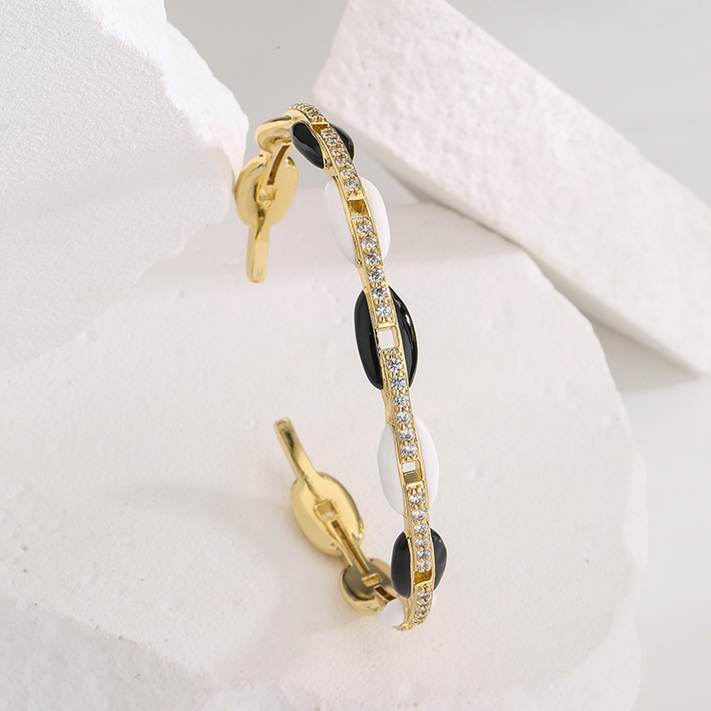 Fashion Geometric Copper Bangle Epoxy Gold Plated Zircon Copper Bracelets