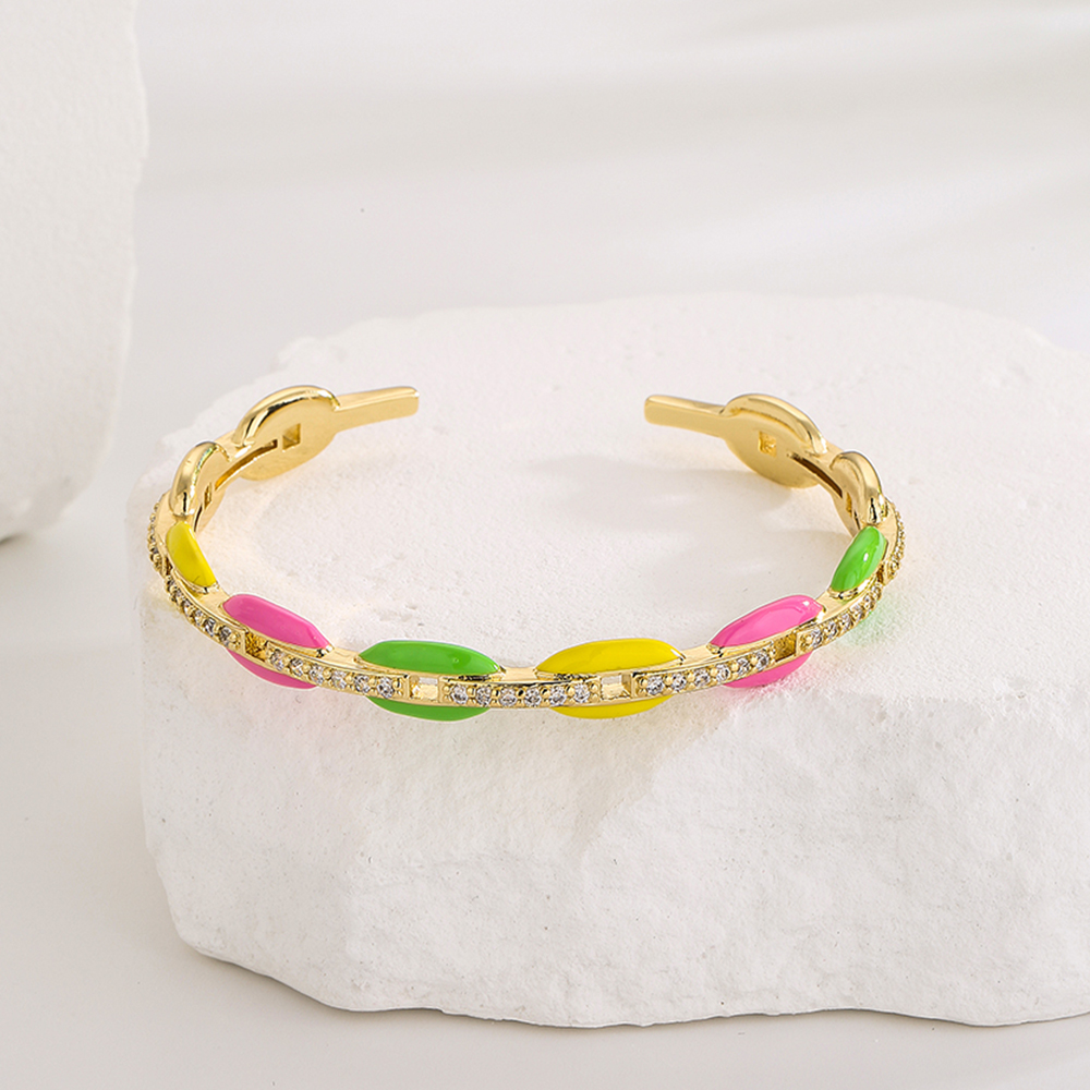 Fashion Geometric Copper Bangle Epoxy Gold Plated Zircon Copper Bracelets