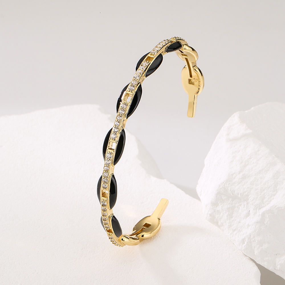 Fashion Geometric Copper Bangle Epoxy Gold Plated Zircon Copper Bracelets