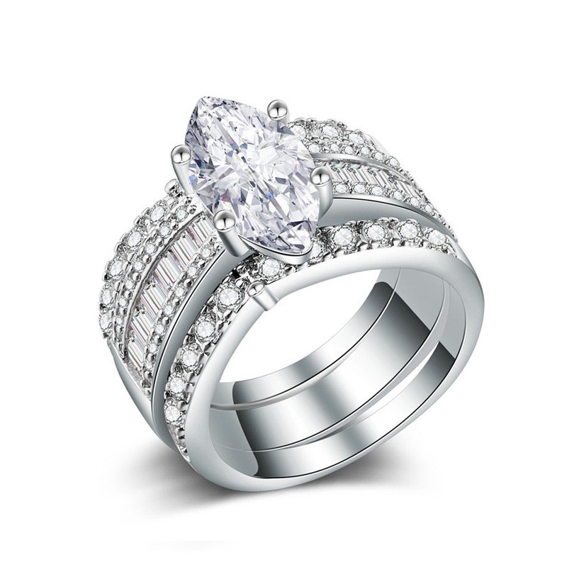 Luxurious Geometric Alloy Plating Rhinestones Rings 3 Piece Set