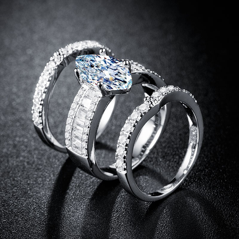 Luxurious Geometric Alloy Plating Rhinestones Rings 3 Piece Set