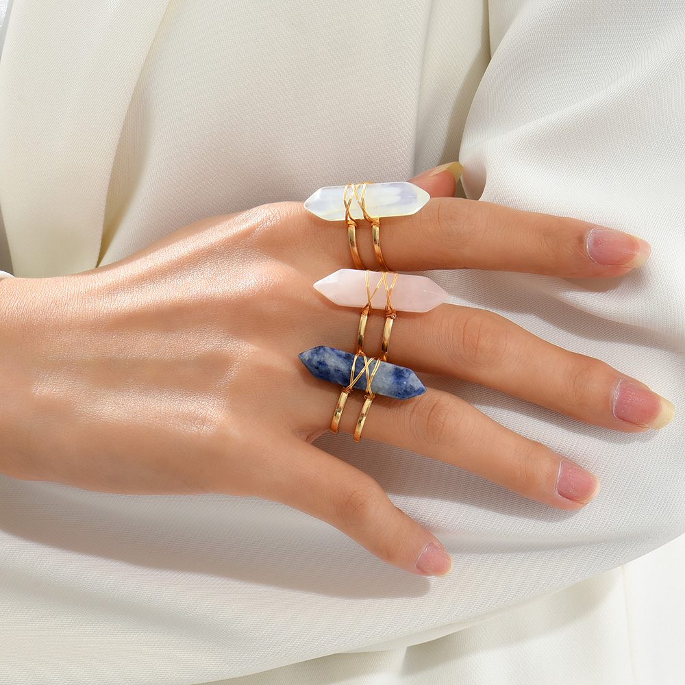 Simple Style Geometric Copper Open Ring Plating Artificial Crystal Copper Rings 1 Piece