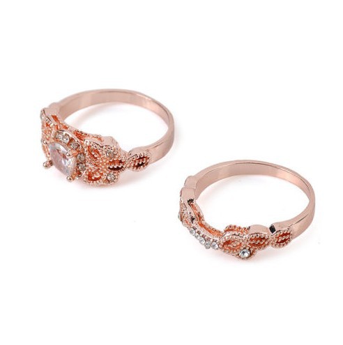 Fashion Leaves Alloy Plating Rhinestones Womenu0027S Rings 2 Pieces