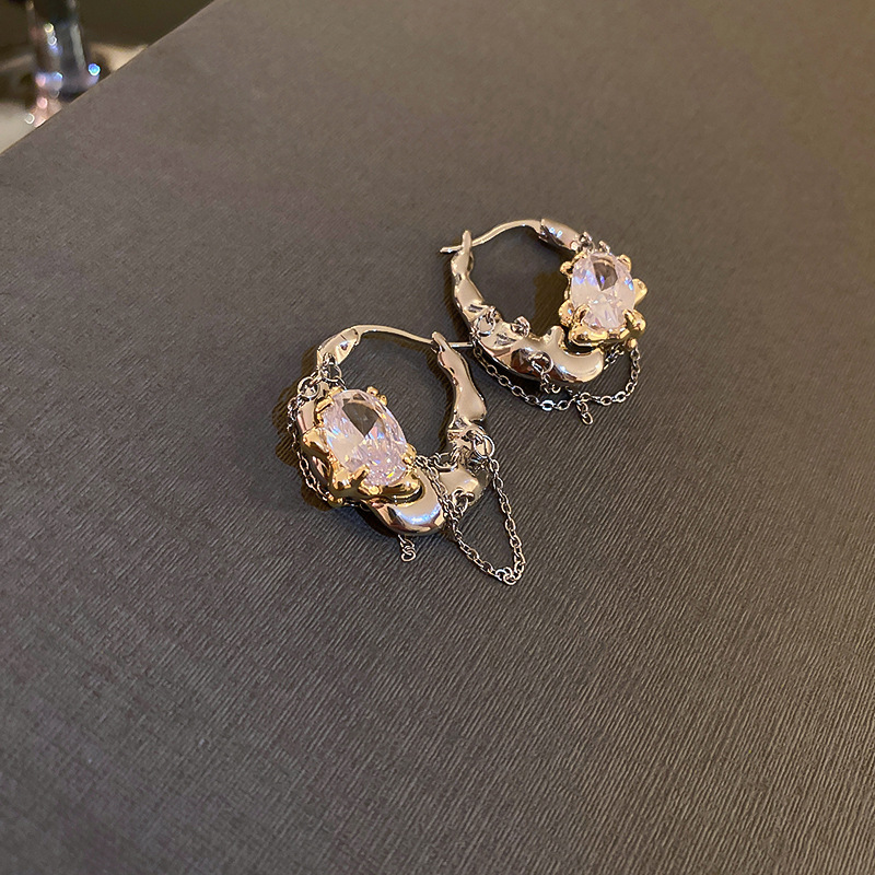 Simple Style Irregular Copper Drop Earrings Inlay Zircon Copper Earrings 1 Pair