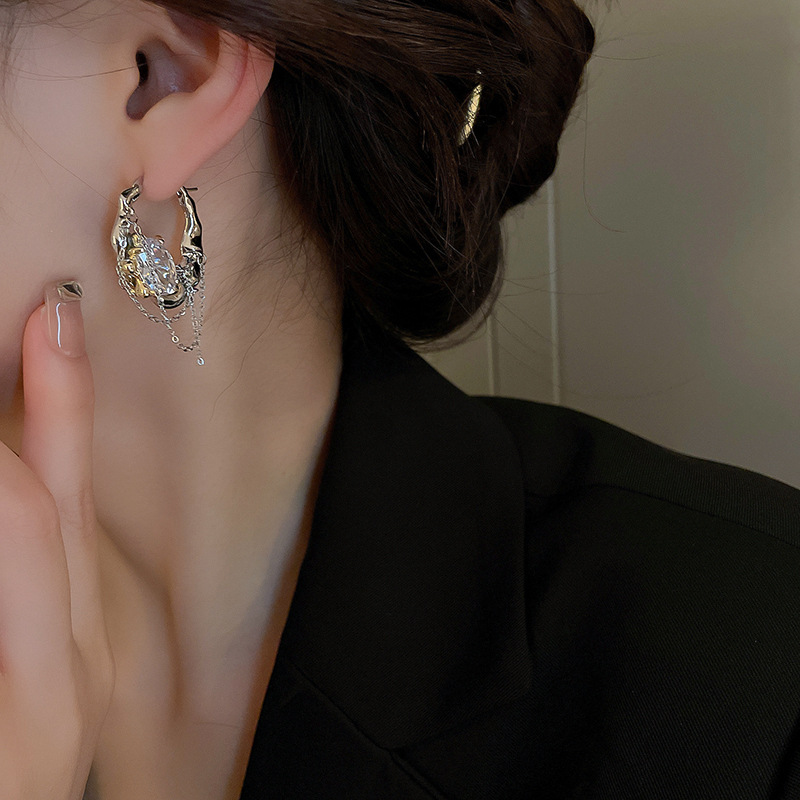 Simple Style Irregular Copper Drop Earrings Inlay Zircon Copper Earrings 1 Pair