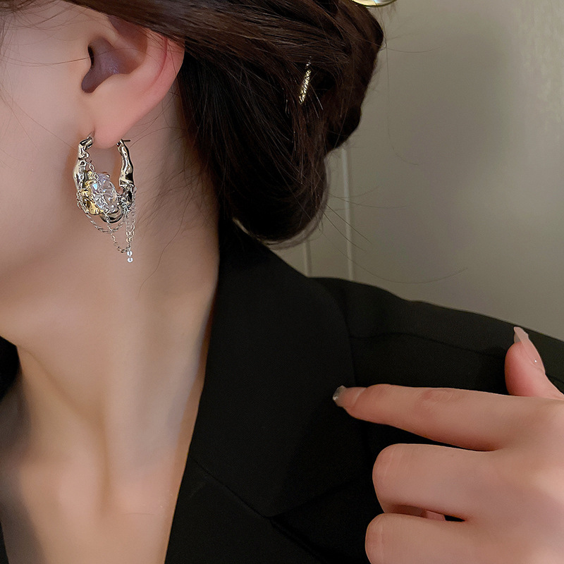 Simple Style Irregular Copper Drop Earrings Inlay Zircon Copper Earrings 1 Pair