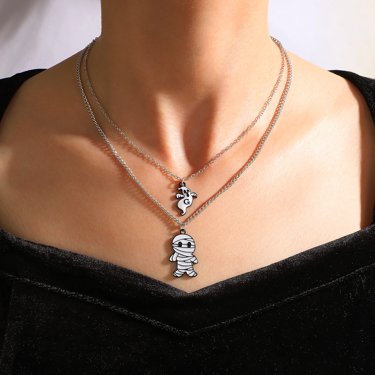 Funny Ghost Alloy Enamel Pendant Necklace