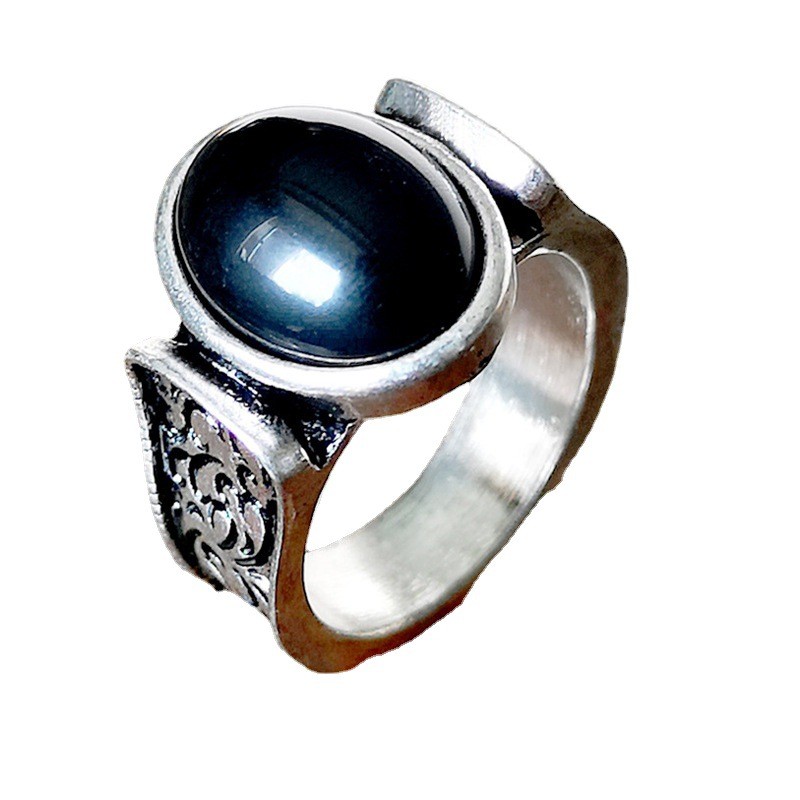 Ethnic Style Geometric Alloy Inlay Agate Rings 1 Piece