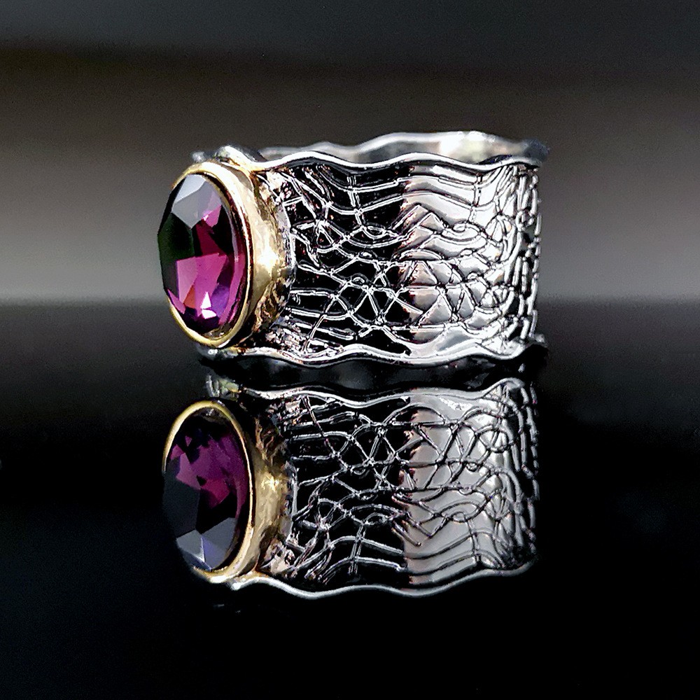 Vintage Style Geometric Alloy Plating Crystal Rings 1 Piece