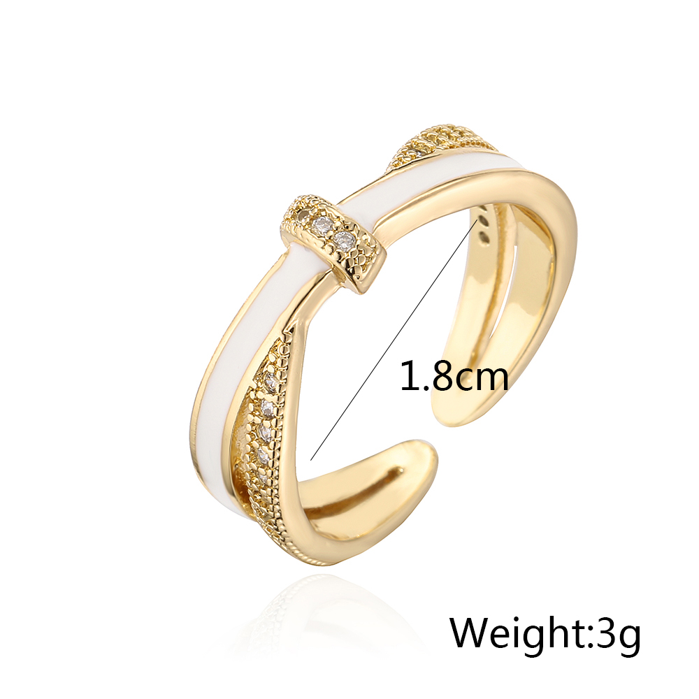 Fashion Geometric Copper Open Ring Enamel Gold Plated Zircon Copper Rings