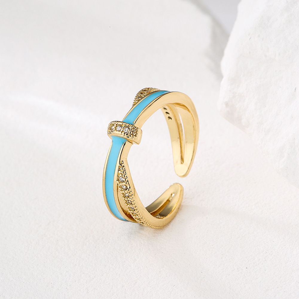 Fashion Geometric Copper Open Ring Enamel Gold Plated Zircon Copper Rings