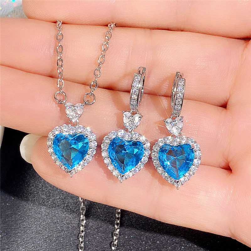 Vintage Style Heart Shape Copper Inlay Artificial Gemstones Artificial Diamond Rings Earrings Neckla