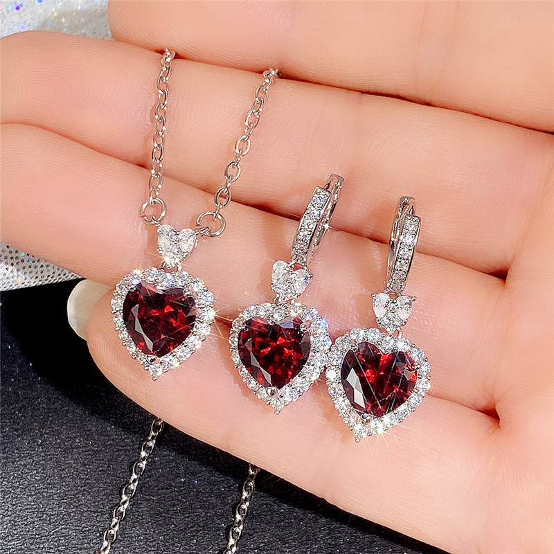 Vintage Style Heart Shape Copper Inlay Artificial Gemstones Artificial Diamond Rings Earrings Neckla