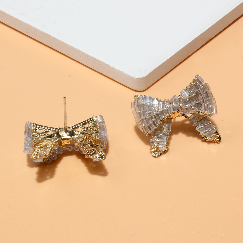 Fairy Style Bow Knot Alloy Crystal Plating Ear Studs 1 Pair