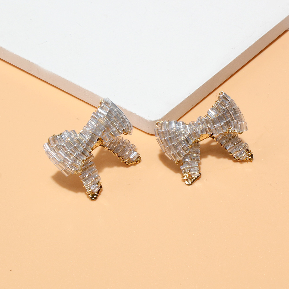 Fairy Style Bow Knot Alloy Crystal Plating Ear Studs 1 Pair