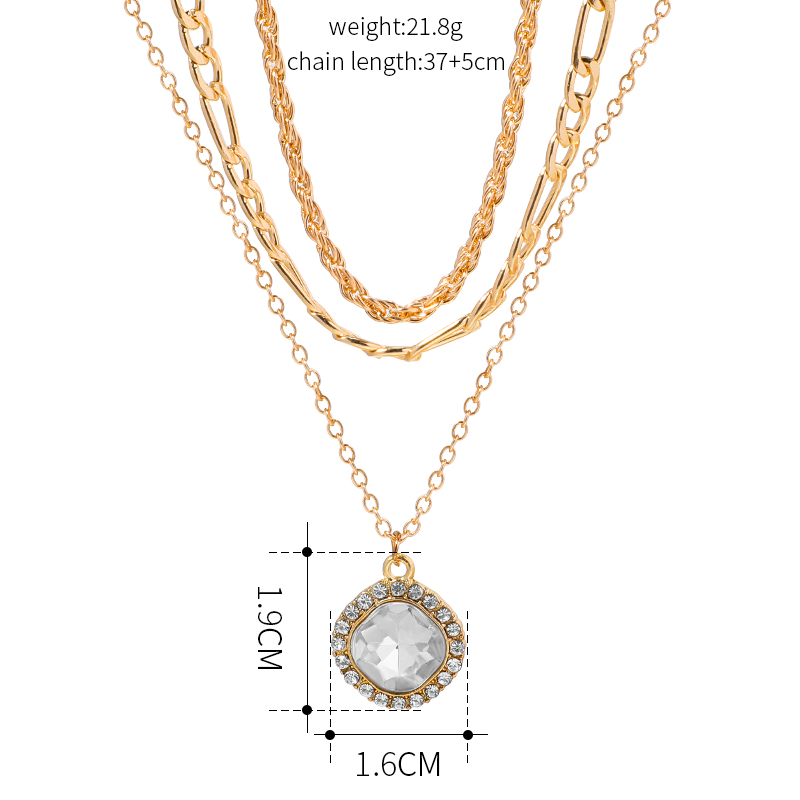 Retro Geometric Round Alloy Layered Rhinestones Necklace