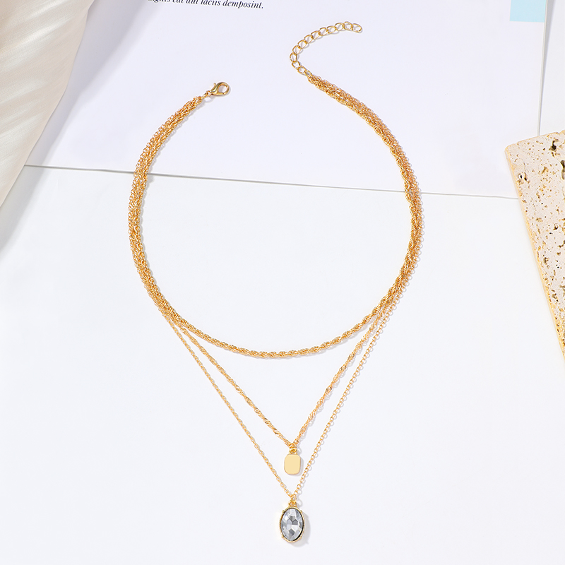 Fashion Oval Alloy Layered Rhinestones Necklace