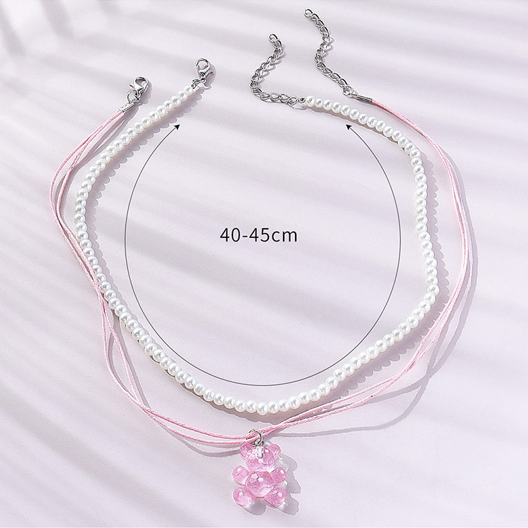 Fashion Bear Imitation Pearl Resin Layered Necklace 1 Set