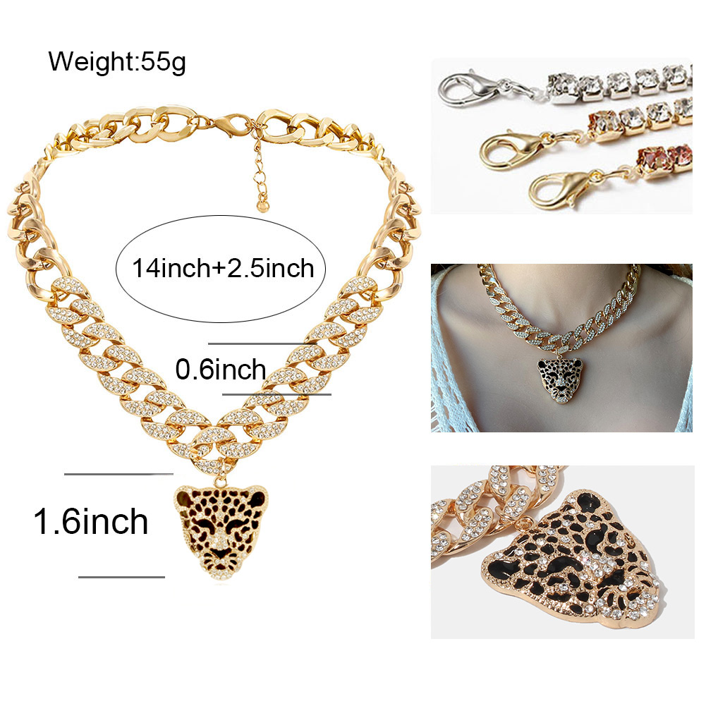 Punk Leopard Alloy Inlay Rhinestones Pendant Necklace 1 Piece