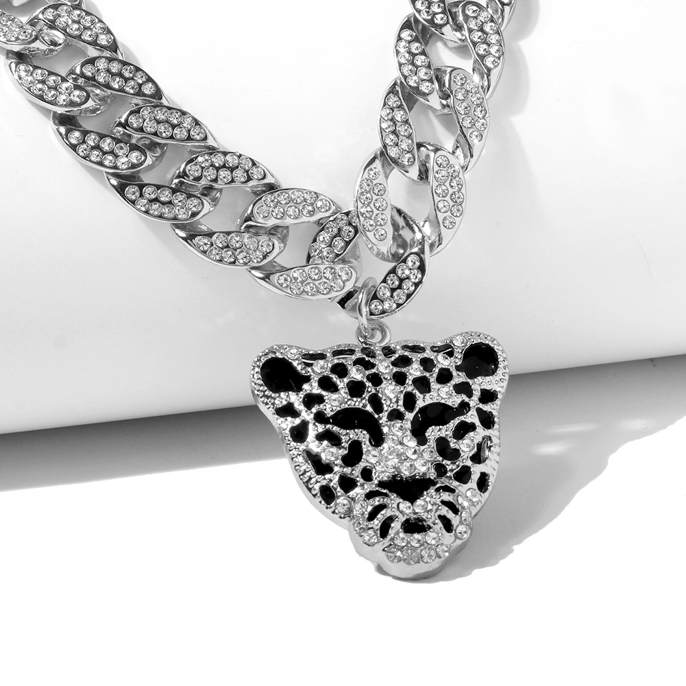 Punk Leopard Alloy Inlay Rhinestones Pendant Necklace 1 Piece