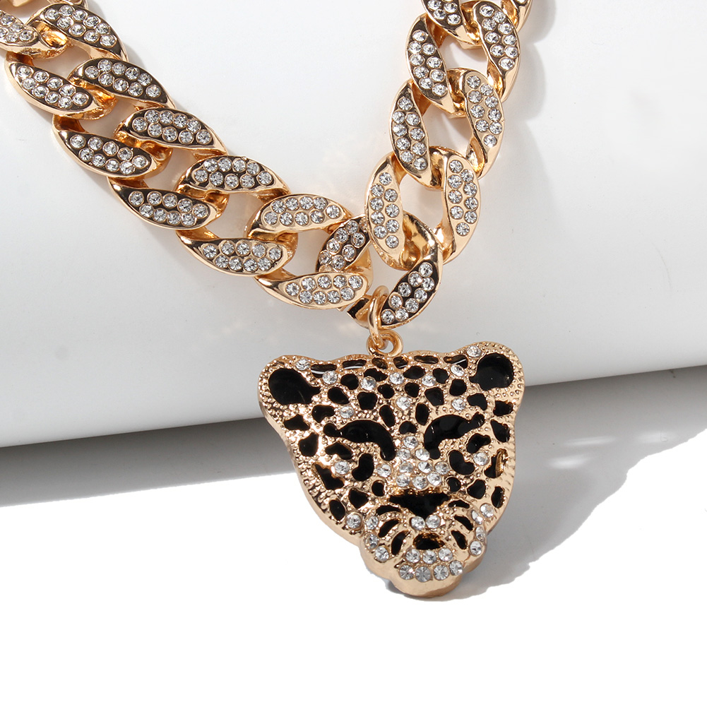 Punk Leopard Alloy Inlay Rhinestones Pendant Necklace 1 Piece