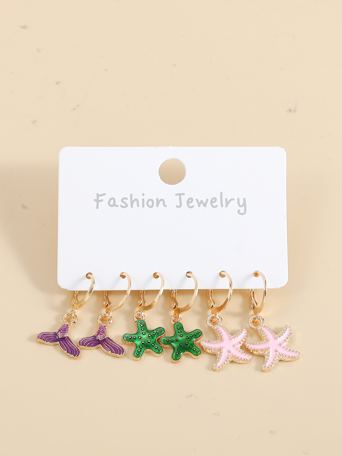 Marine Style Starfish Fish Tail Alloy Enamel Drop Earrings 1 Set