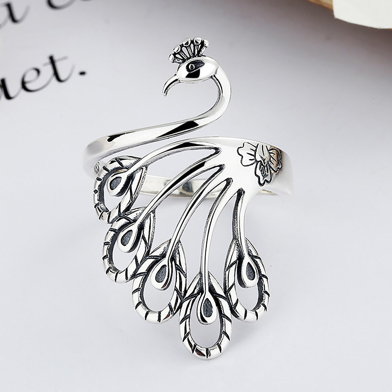 Ethnic Style Peacock Alloy Open Ring 1 Piece