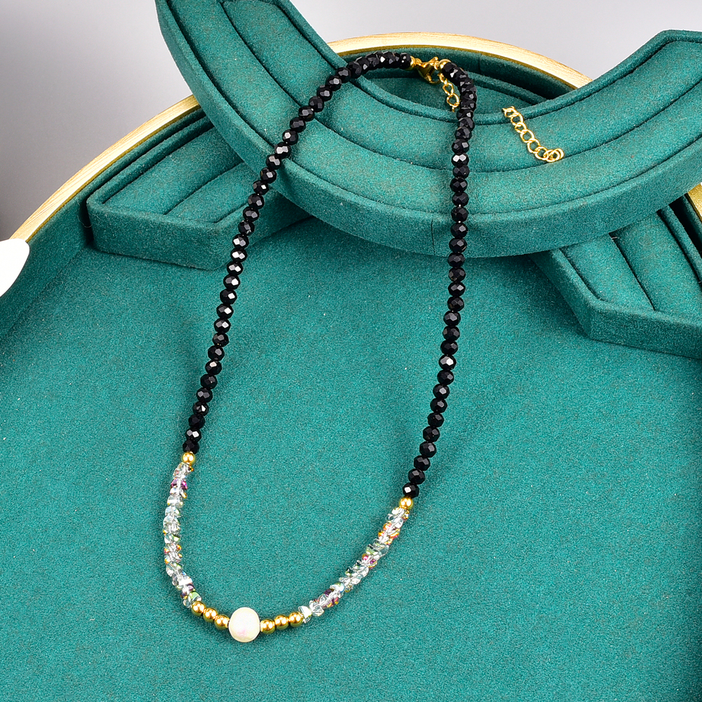 Simple Style Color Block Titanium Steel Necklace Beaded Plating Pearl Stainless Steel Necklaces