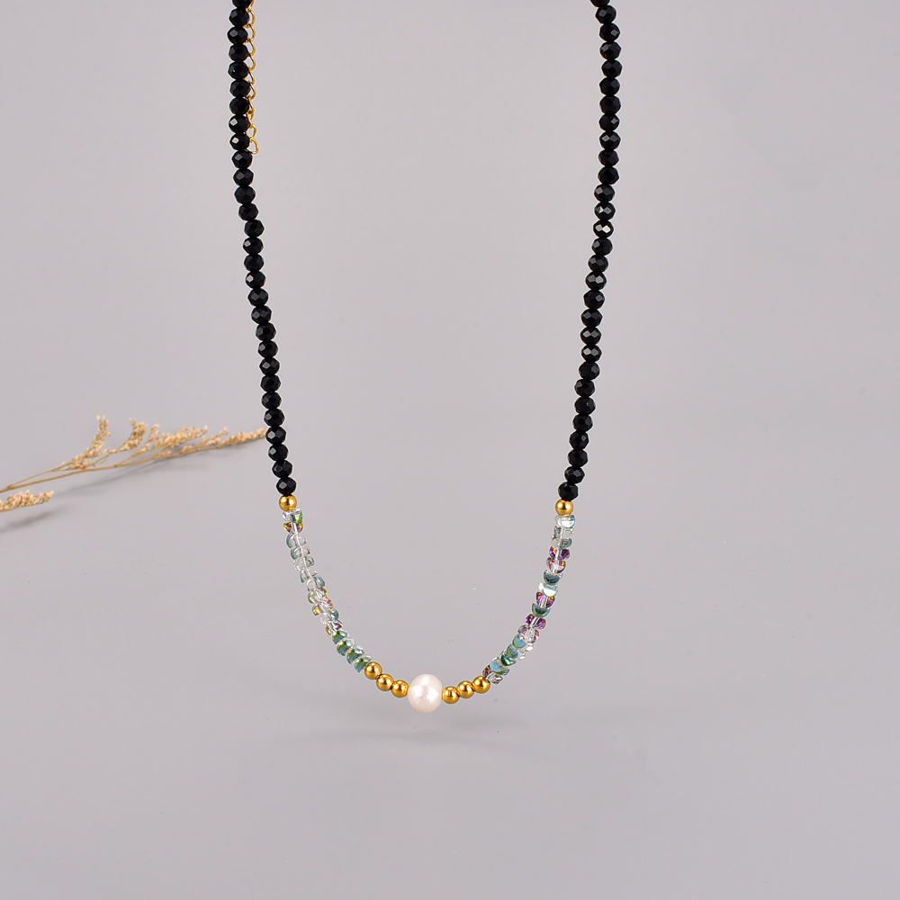 Simple Style Color Block Titanium Steel Necklace Beaded Plating Pearl Stainless Steel Necklaces