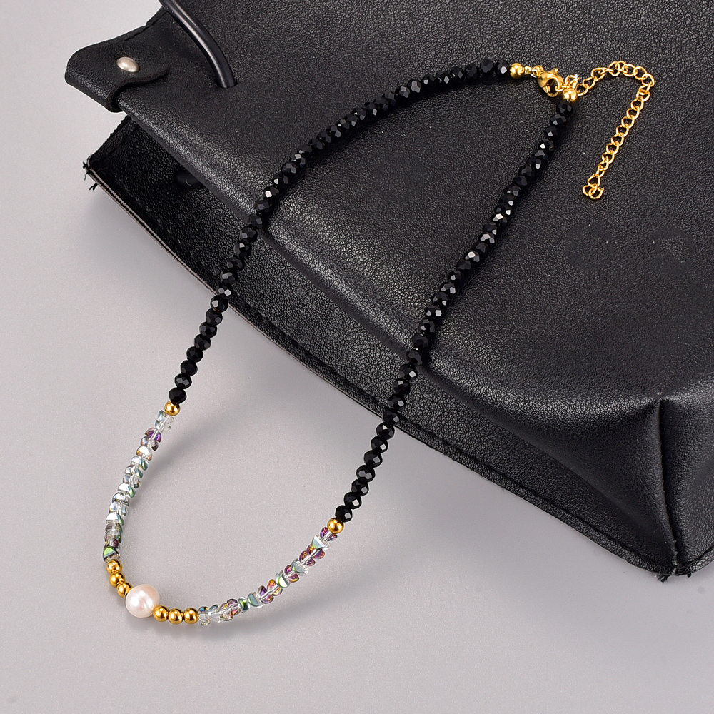 Simple Style Color Block Titanium Steel Necklace Beaded Plating Pearl Stainless Steel Necklaces