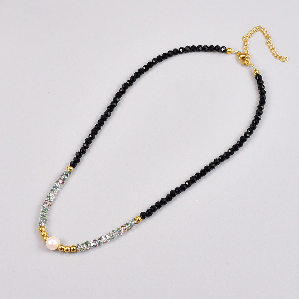 Simple Style Color Block Titanium Steel Necklace Beaded Plating Pearl Stainless Steel Necklaces