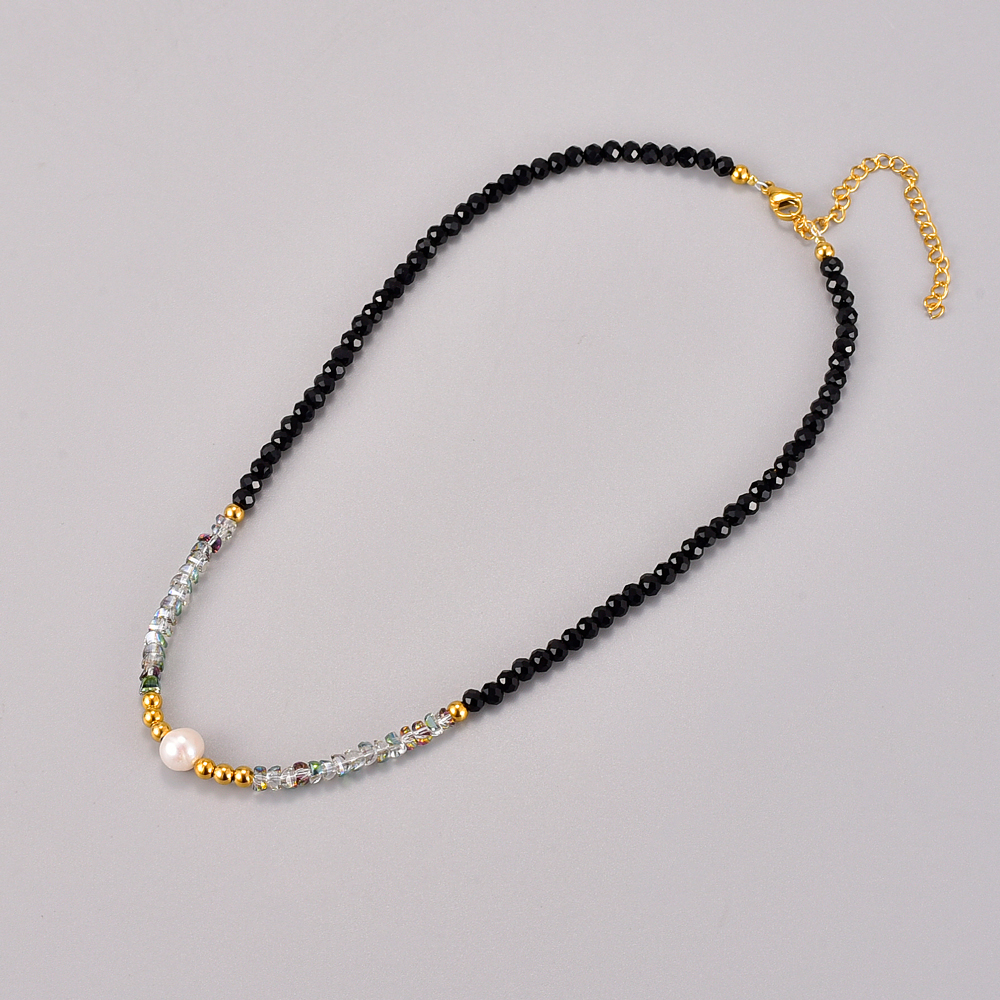 Simple Style Color Block Titanium Steel Necklace Beaded Plating Pearl Stainless Steel Necklaces