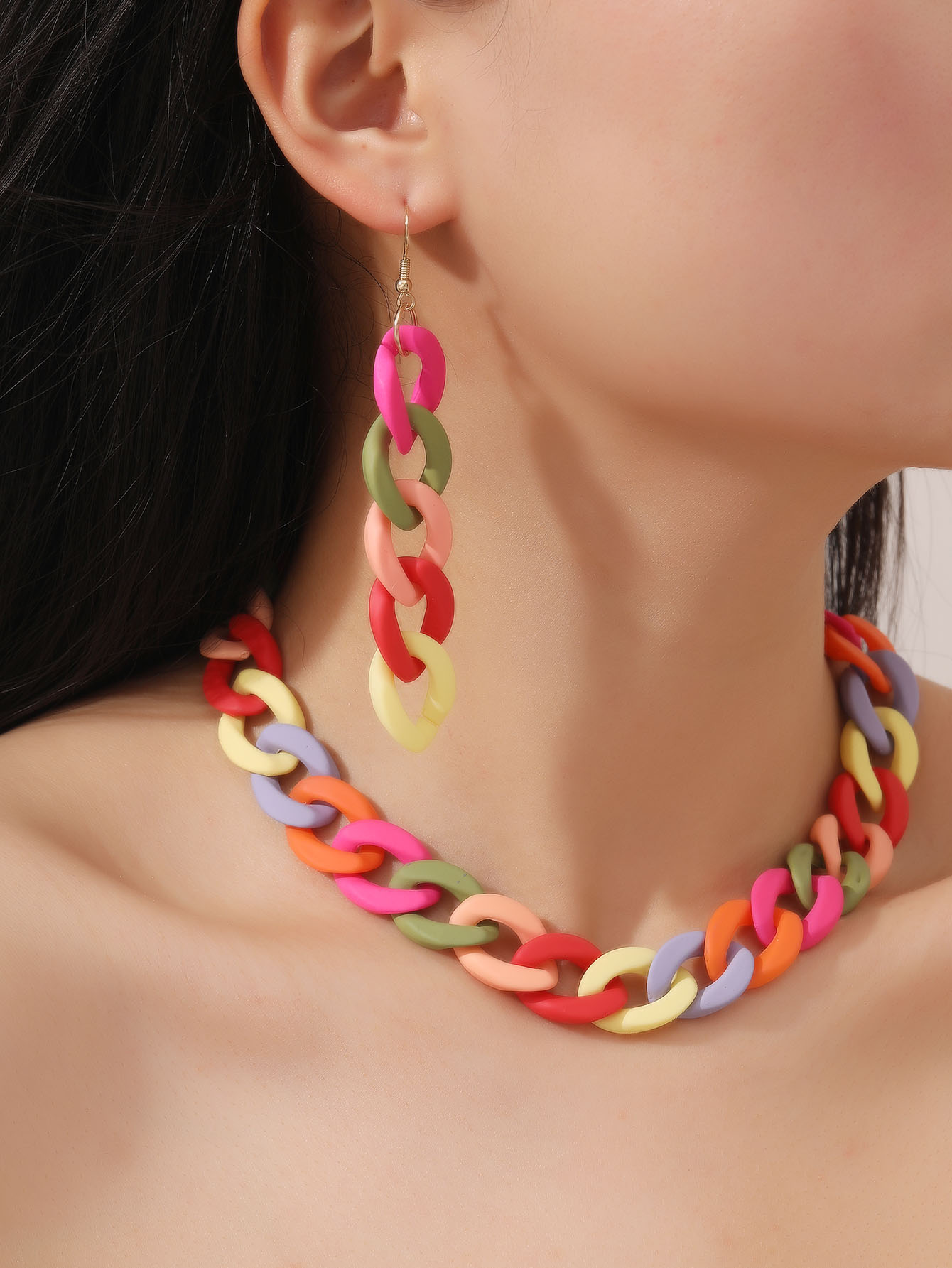 Fashion Colorful Synthetic Resin Earrings Necklace