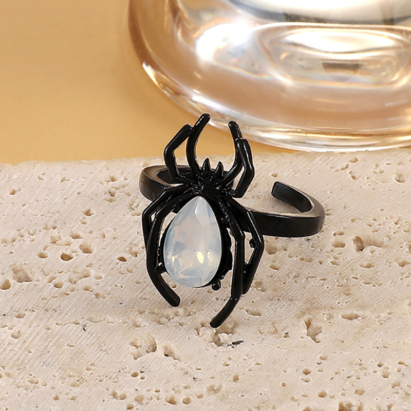 Punk Spider Alloy Inlay Artificial Gemstones Open Ring 1 Piece