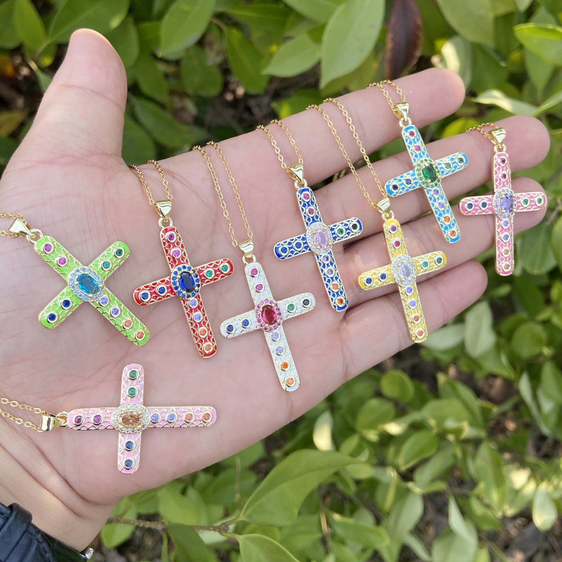 Fashion Cross Stainless Steel Copper Pendant Necklace Inlay Zircon Stainless Steel Necklaces 1 Piece