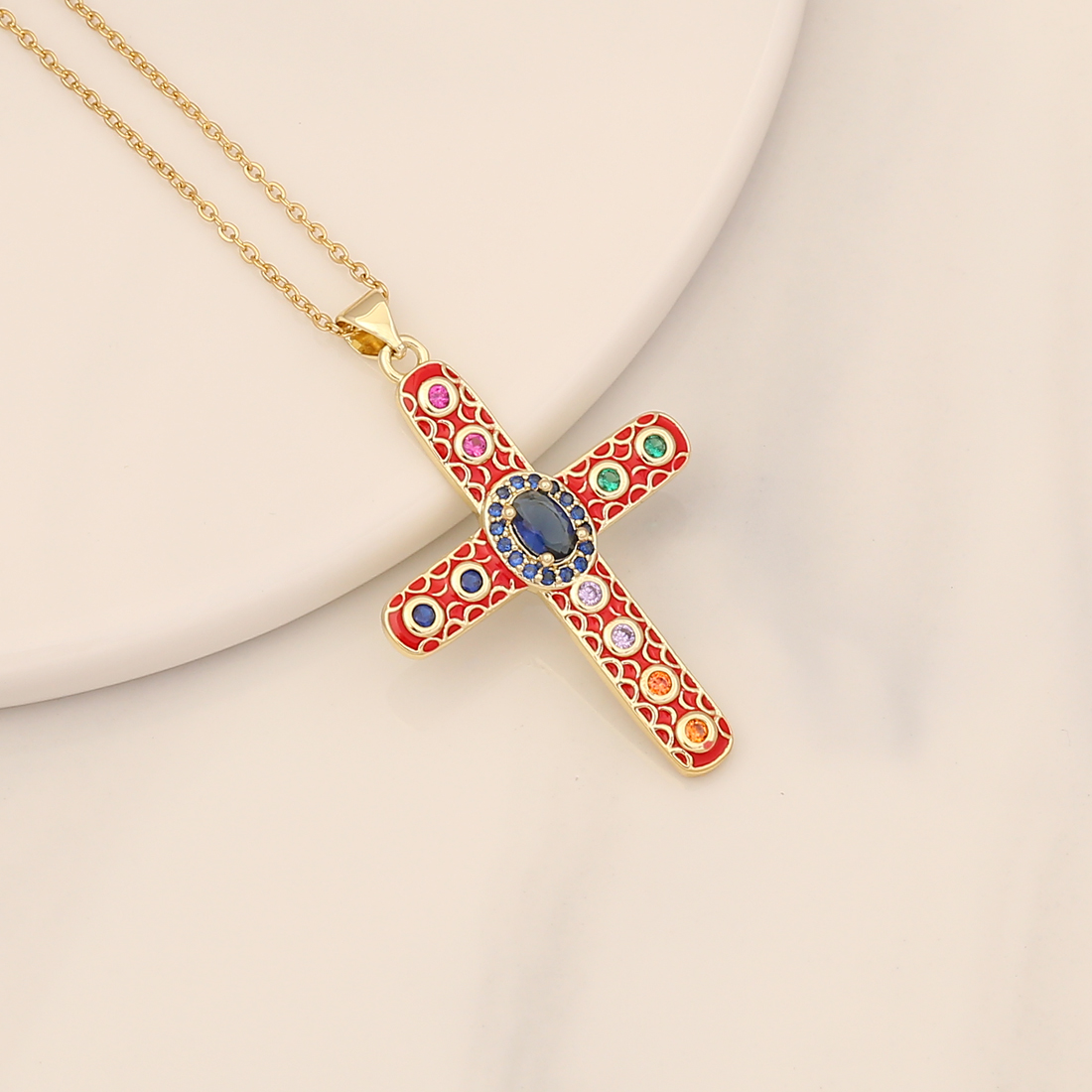 Fashion Cross Stainless Steel Copper Pendant Necklace Inlay Zircon Stainless Steel Necklaces 1 Piece