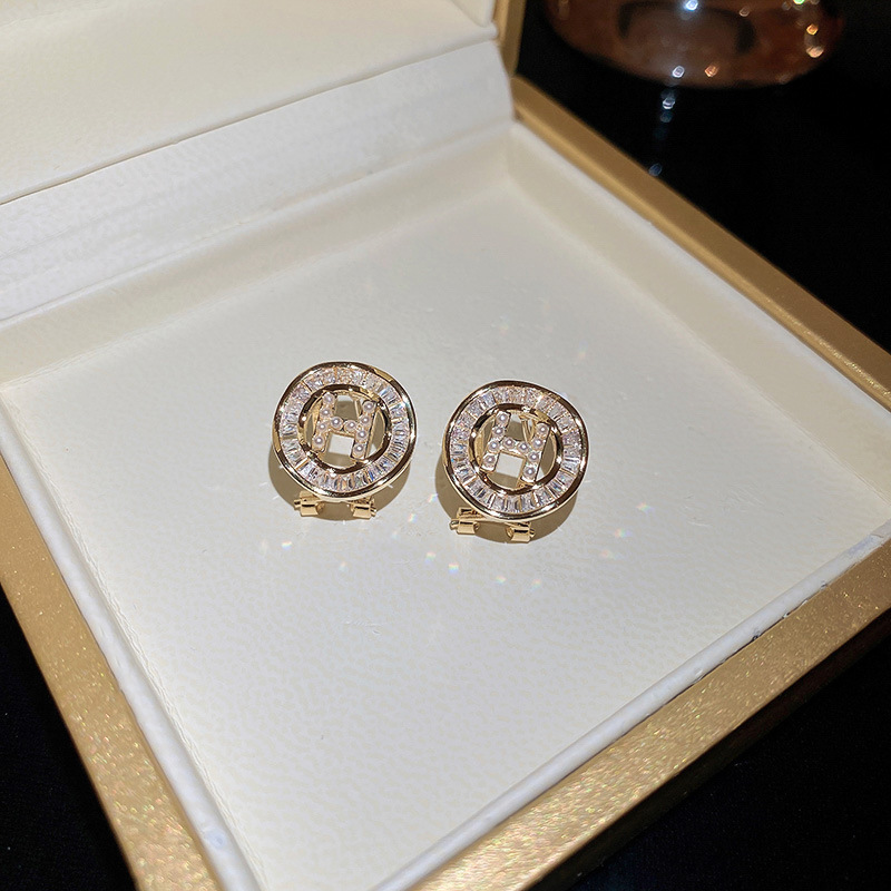 Fashion Letter Copper Ear Studs Inlay Zircon Copper Earrings 1 Pair