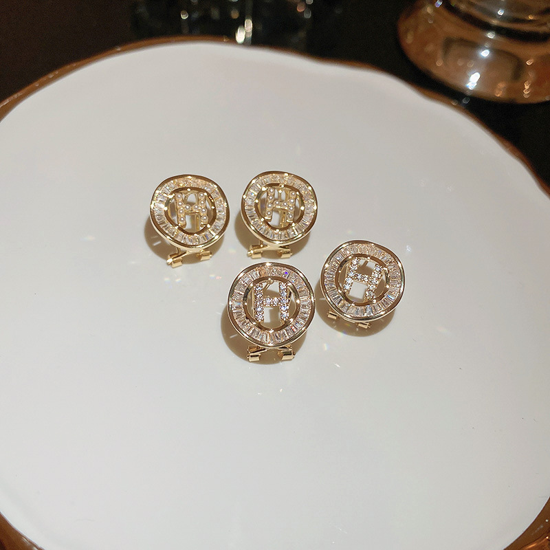 Fashion Letter Copper Ear Studs Inlay Zircon Copper Earrings 1 Pair